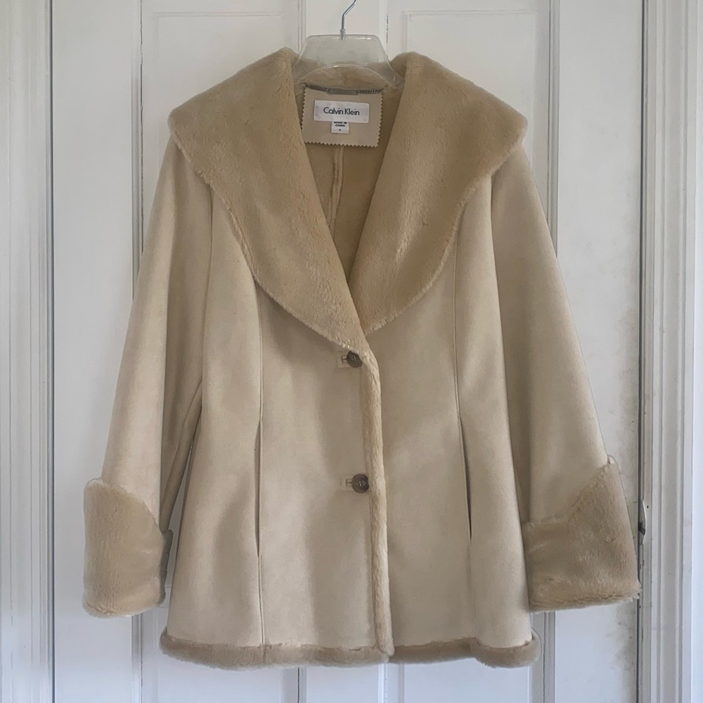 Calvin Klein Cream Faux Suede / Fur Jacket (Small)